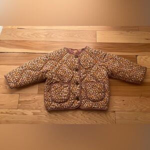 Zara Kids Floral Puffer Jacket - Pink and Orange